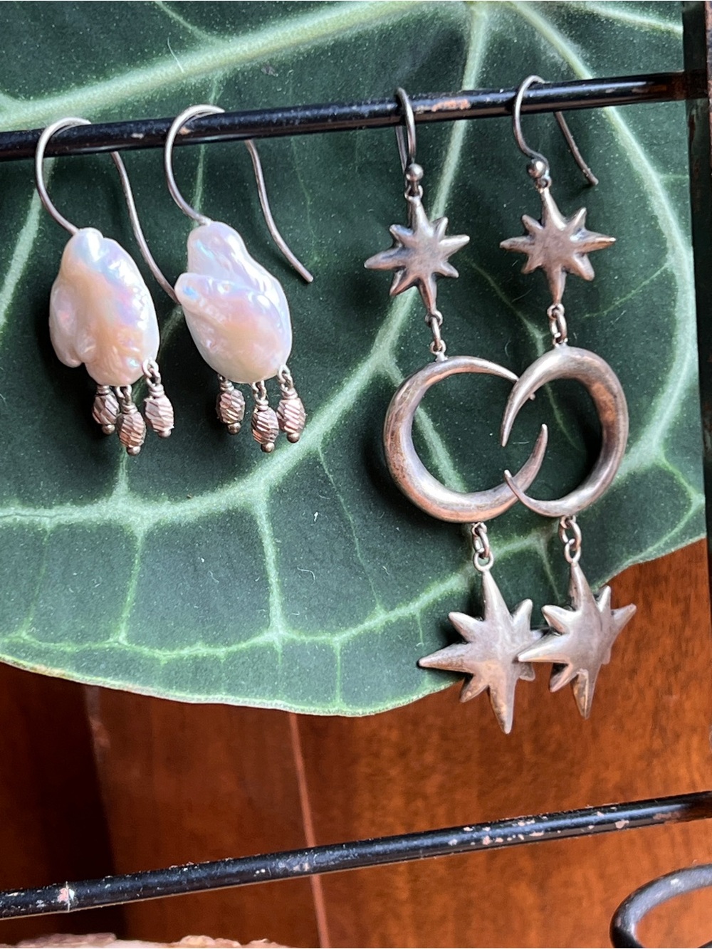 Set of Four Sterling Silver Dangle Earrings - Labradorite and White Pearl - Picture 5 of 5